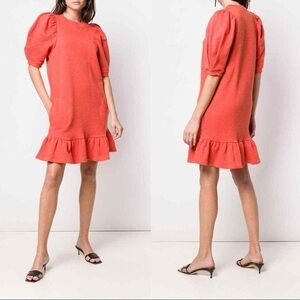 Ulla Johnson Orange Puff Sleeve Ruffle Hem Sweatshirt Dress